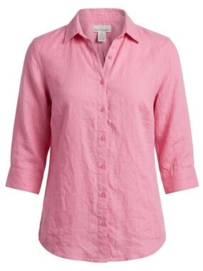 Jones New York Pink Linen-Blend Button Front Shirt